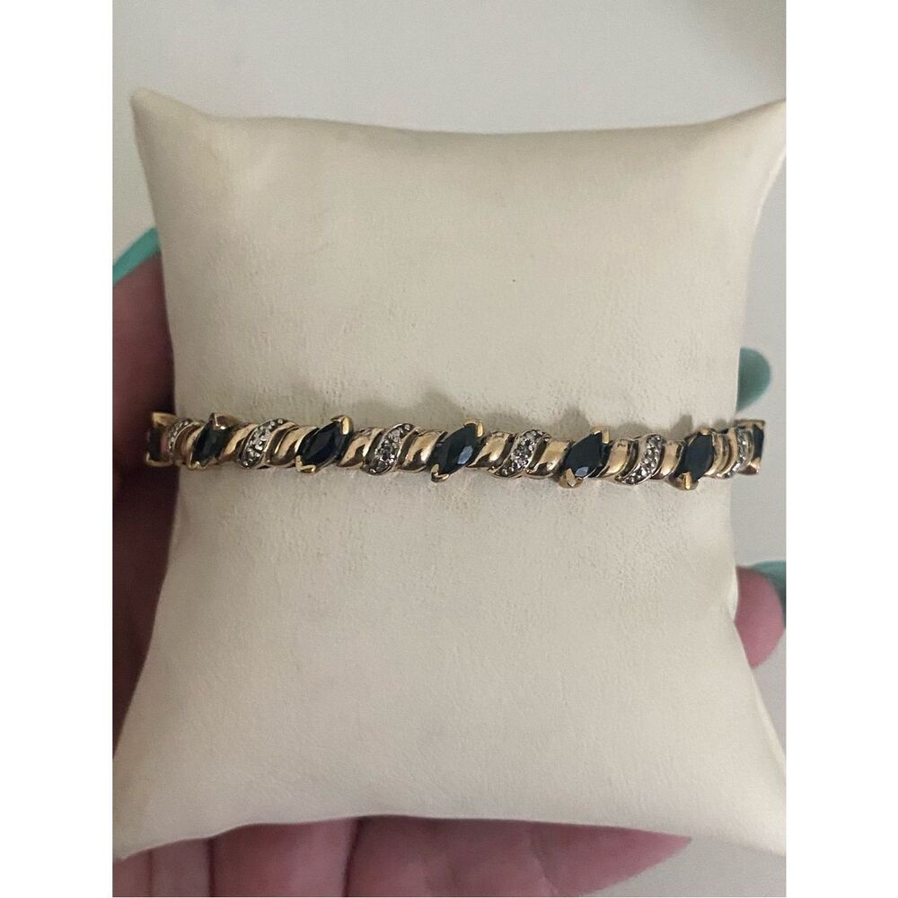 Vintage Vermiel Sterling Silver Sapphire & Diamond Accent Tennis Bracelet